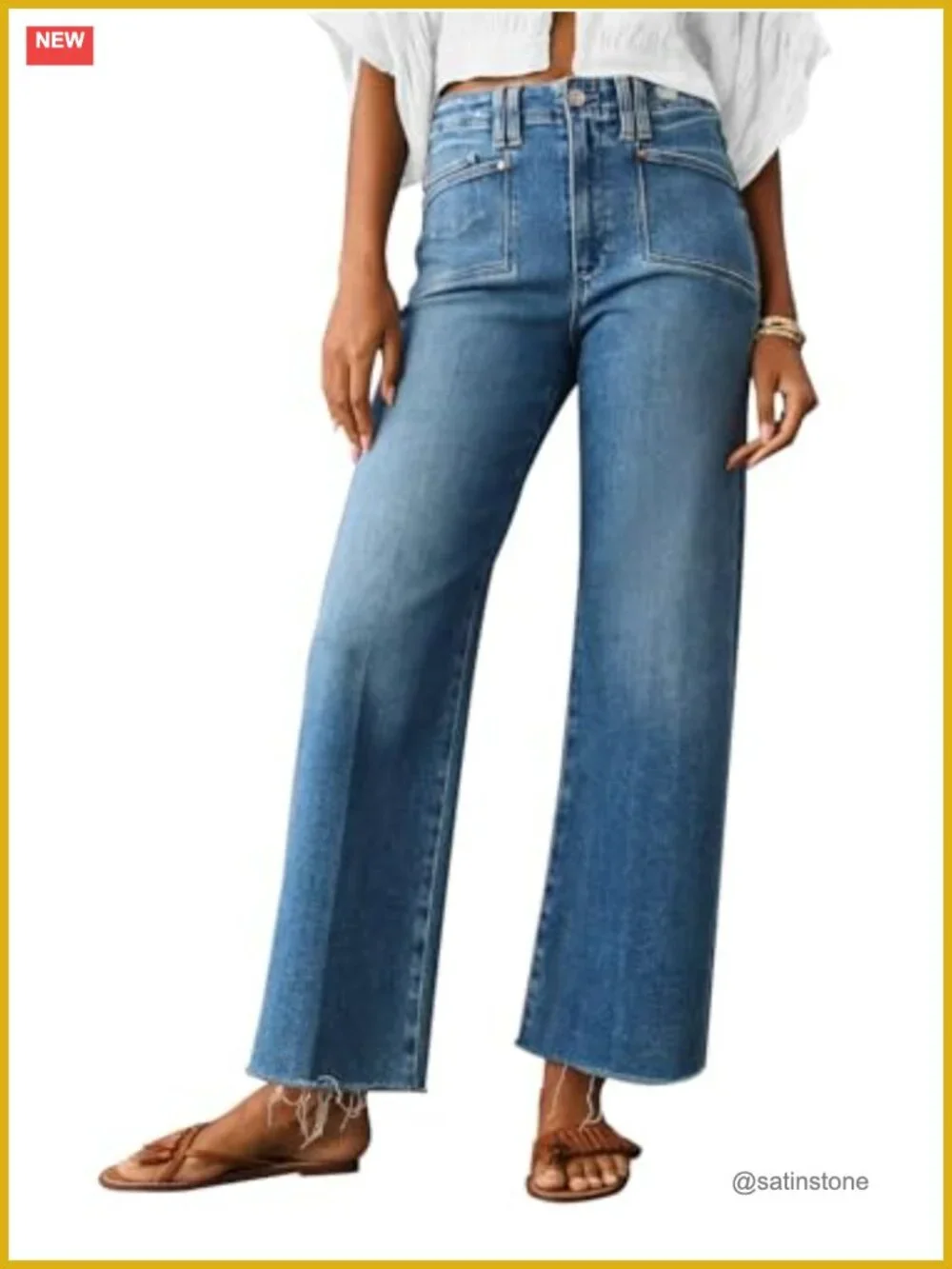 Wide Leg Baggy High Waist Boyfriend Straight Leg Stretchy Denim Pants Trendy - Picture 1 of 5